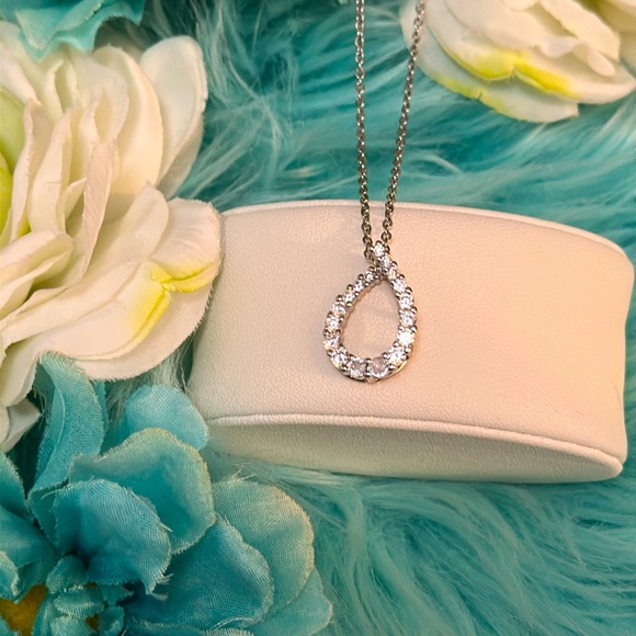 Tear Drop Outline Diamond Pendant Necklace NEW! - Picture 2 of 7